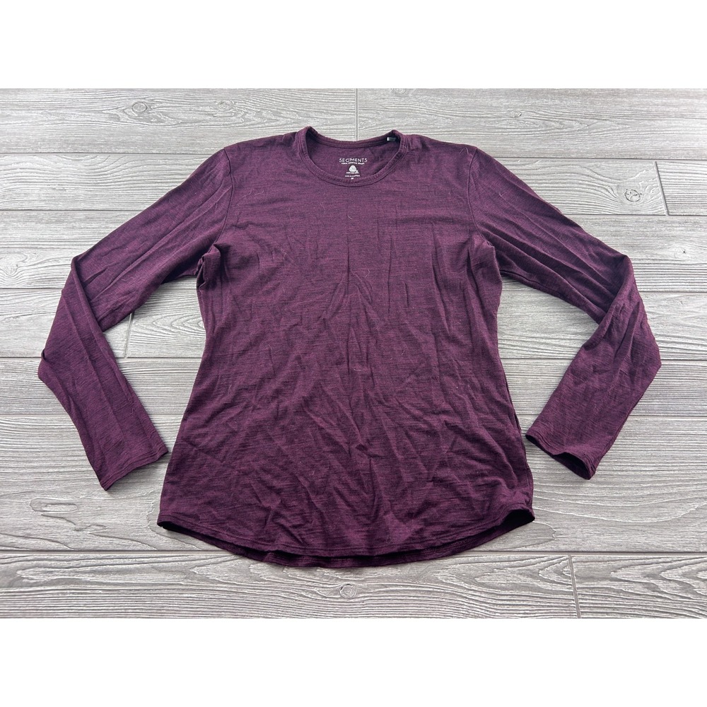 Segments Womens 100% Merino Wool Long Sleeve Crew Neck Top Plum Burgundy Medium